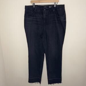 NEW Good American Icon Straight High Rise Jeans in Black Raw Hem - Size 18